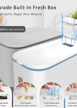 22-25 Lbs Rice Dispenser, Large Cereal Dry Food Storage Containers with Measuring Cup,BPA-Free Household for Kitchen Pantry Organization-Blue