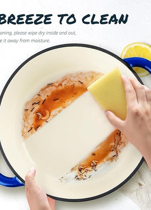 Overmont Enameled Cast Iron Dutch Oven - 5.5QT Pot with Lid Cookbook & Cotton Potholders - Heavy-Duty Cookware for Braising, Stews, Roasting, Bread Baking blue