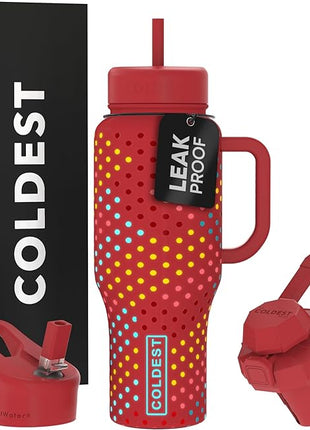 Coldest Tumbler with Handle and Straw - 100% Leak Proof Insulated Tumbler with Lid and Straw (3 Lids) - Stainless Steel Tumblers for Women & Men - Cup Holder Friendly Base, 36 oz (Ember Glowie)