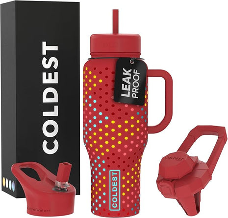 Coldest Tumbler with Handle and Straw - 100% Leak Proof Insulated Tumbler with Lid and Straw (3 Lids) - Stainless Steel Tumblers for Women & Men - Cup Holder Friendly Base, 36 oz (Ember Glowie)