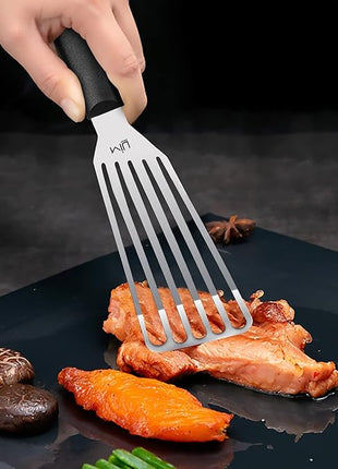 MIU Fish Spatula Stainless Steel, Slotted Flexible Metal, Lightweight Barbecue Turner, 6.5 inch Blade, Plastic Handle with Hole, Grilling Utensils