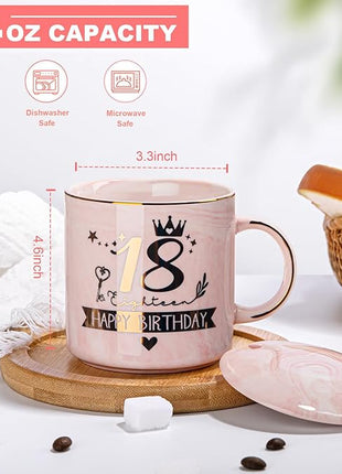 18th Birthday Gifts for Girls, Happy 18 Year Old Girl Birthday Gifts, Unique Gift Ideas for 18 Year Old Girl Daughter, Niece, Granddaughter, Presents for 18th Birthday Decorations 14 Oz Pink Mug
