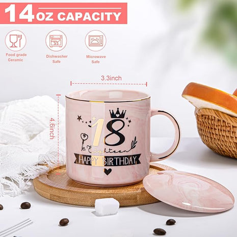 18th Birthday Gifts for Girls, Happy 18 Year Old Girl Birthday Gifts, Unique Gift Ideas for 18 Year Old Girl Daughter, Niece, Granddaughter, Presents for 18th Birthday Decorations 14 Oz Pink Mug