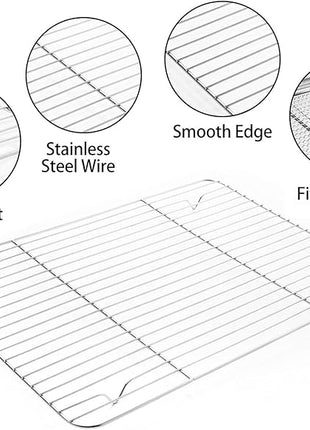 MCIRCO 6 Piece Stainless Steel Baking Sheet with Rack with Silicone Baking Mat Set (2 Pans + 2 Racks + 2 Mats), 12.4 x 9.6 x 1 Inch Cookie Sheet with Cooling Rack, Easy Clean