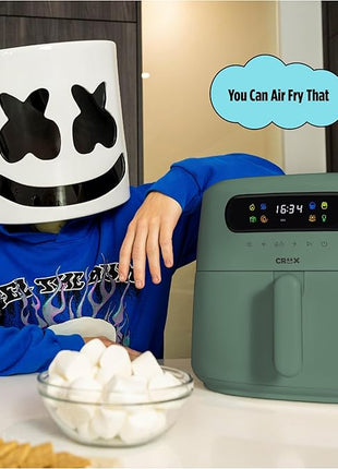 CRUX x Marshmello 3.0 QT Digital Air Fryer with TurboCrisp Technology, Touch Screen Temperature Control, Timer and Auto Shut-off, Fully Programmable, Silicone Cupcake Molds Included, Olive