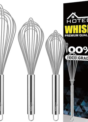 HOTEC 4 Pieces Stainless Steel Whisks Set Wire Whisk Balloon Whisk Egg Beater Kitchen Utensils for Stirring, Beating, Blending
