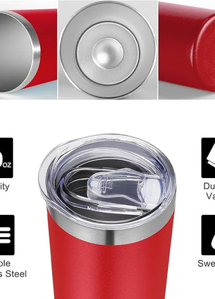 VEGOND 20 oz Stainless Steel Skinny Tumbler with Lids and Straws, 20oz Double Wall Insulated Slim Tumbler Cup for Cold Hot Drinks, Red 1 Pack