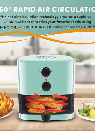 Elite Gourmet EAF-3218BL Personal 1.1Qt Compact Space Saving Electric Hot Air Fryer Oil-Less Healthy Cooker, Timer & Temperature Controls, PFOA Free, Mint