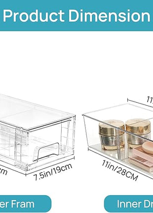 Vtopmart 2 Pack Stackable Storage Drawers,Clear Acrylic Drawer Organizers with Handles, Easily Assemble Containers for Fridge, Bathroom,Kitchen Undersink,Cabinet,Pantry Organization and Storage