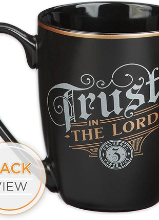 Christian Art Gifts Inspirational Ceramic Coffee & Tea Mug for Men & Women: Trust in the Lord Encouraging Bible Verse Proverb, Sturdy Lead & Cadmium-free Non-toxic Drinkware, Matte Black & Gold, 12 oz
