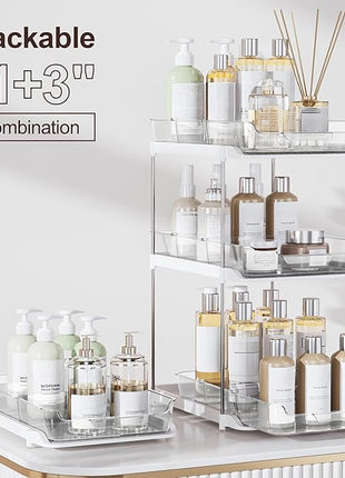 Delamu 2-Tier Multi-Purpose Bathroom Under Sink Organizers and Storage, Stackable Kitchen Pantry Organization, Pull Out Medicine Cabinet Organizer with Movable Dividers, White, 2 Pack