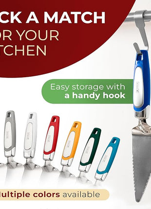 Orblue Pie Server, Essential Kitchen Tool, Serrated on Both Sides, Great for Right or Left Handed Chef, Stainless Steel Flatware, Cake Cutter, Royal Blue