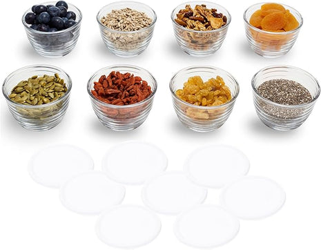 Libbey Small Glass Bowls, Glass Containers with Lids Set of 8 to Keep Leftovers Fresh, Meal Prepping and More, Dishwasher Safe Bowl Set