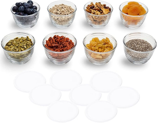 Libbey Small Glass Bowls, Glass Containers with Lids Set of 8 to Keep Leftovers Fresh, Meal Prepping and More, Dishwasher Safe Bowl Set