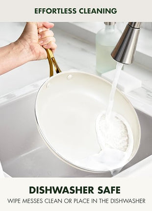 GreenPan Swift 12" Ceramic Nonstick Frying Pan Skillet with Lid, PFAS & PFOA-Free Healthy Cooking, Gold Stainless Steel Handle, Versatile Cooking Essentials, Dishwasher & Oven Safe, Cream