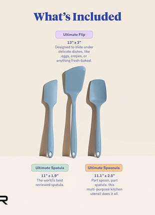 GIR: Get It Right 3-Piece Ultimate Silicone Kitchen Utensils Set - Spatula, Flip & Spoonula - Non-Toxic Cooking Utensils for Nonstick Cookware, Cooking and Baking - Slate