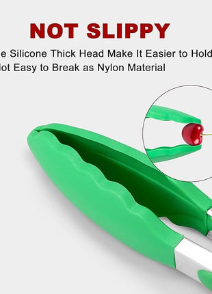 Set of 2 Kitchen Tongs, Premium Stainless Steel Locking 9-Inch & 12-Inch Silicone Grilling Barbeque Cooking Food Tong, Dark Green