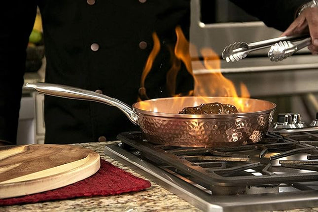 Gotham Steel 9.5" Hammered Pan with Tempered Glass Lid and Cool Touch Handles, Ultra Nonstick Fry Pan, Scratch Resistant Dishwasher Oven-Safe, Non-toxic Frying Pans and Skillets Cookware As Seen on TV