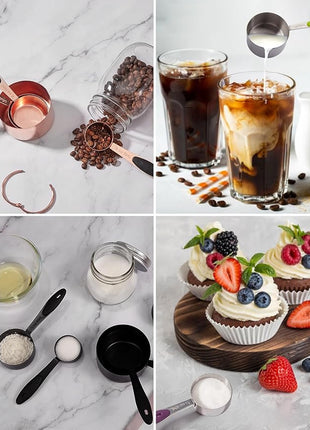 Joyhill Copper Measuring Cups and Spoons Set of 10 Piece, Stainless Steel Nesting Measuring Cup Set with Soft Touch Silicone Handles for Dry and Liquid Ingredients