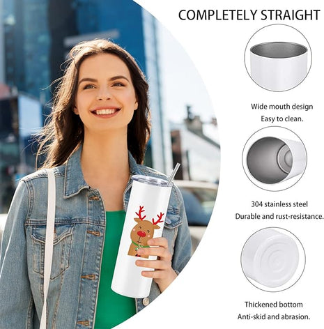 24 Pack 20 Oz Straight Skinny Tumblers,Individually Gift Boxed Stainless Steel Slim Skinny Tumbler Set Bulk, 20 Oz Insulated Slim Thin Travel Tumbler Cup for Diy, White