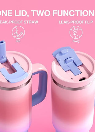 40 oz Tumbler with Handle and Straw: Stainless Steel Insulated Tumbler Keeps Cold for 24 Hours, Leakproof Travel Cup Fits in Cup Holder and BPA-Free, Evening Glow