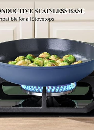 PRICUSIS Nonstick Ceramic Frying Pan, 8/10/12 Inch Non Toxic Skillet, Egg & Omelet & Chef's Pan, Induction Compatible & Oven Safe, Dishwasher Safe,PTFE PFAS & PFOA Free (8 Inch, Blue Gray)