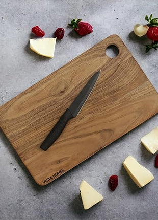 Vesta Homes Wooden Chopping Board, Cutting Board, Serving Tray for Kitchen Vegetables, Fruits & Cheese | Natural Acacia Wood | Natural Color, 35x21.5x1.5 cm | Handcrafted in India