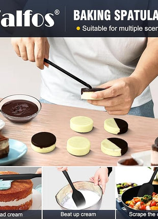 Walfos Silicone Spatula Set of 8(600°F）- Heat Resistant Kitchen Silicone Scraper Spatulas & Mini Spatulas, One-Piece Seamless Design, Perfect for Cooking Mixing & for Non-stick Cookware,black