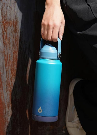 BJPKPK Insulated Water Bottle with Straw Lid, 40oz Large Thermo, BPA Free Leak Proof Stainless Steel Metal Water Bottles, Tumblers, Cups, Flasks for Travel, Sports,Black Grey