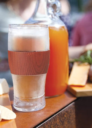 Host Freeze, Frozen Mugs, Freezable Pint Set, Beer Keep Your Drinks Cold, Double Walled Insulated Glasses, Tumbler for Iced Coffee, 16oz, Set of 2, Wood