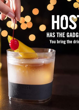 Host Whiskey Freeze Glasses, Double Old Fashioned Glasses, Chill Without Dilution for Bourbon, Vodka, Cold Brew Cocktails, Bourbon Gifts for Men, Gifts for Dad, Home Bar, 9 oz, Set of 2, Smoke Black