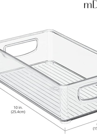 mDesign Small Plastic Office Storage Container Bins w/Handles for Organization in Filing Cabinet, Closet Shelf, Desk Drawers, Organizer for Notes, Pens, Pencils - Ligne Collection, 2 Pack - Clear