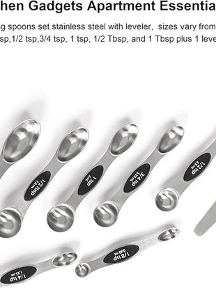 Magnetic Measuring Spoons Set with Leveler, Stackable Stainless Steel Tablespoons for Baking, Fits in Spice Jars