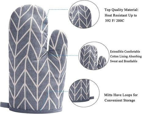 Oven Mitts and Potholders BBQ Gloves-Oven Mitts and Pot Holders Sets with Recycled Cotton Infill Silicone Non-Slip Cooking Gloves for Cooking Baking Grilling (4-Piece Set,Grey)