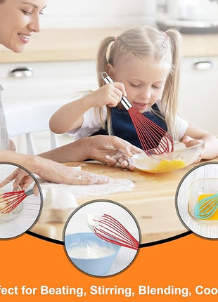 HOTEC 4 Pieces Silicone Whisks Set, Wire Balloon Whisks Egg Beater, Non-slip Handle Whisk for Non-stick Cookware Perfect for Cooking, Stirring, Beating and Blending (Multicolor)
