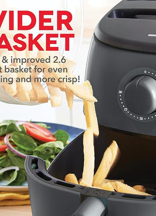 DASH Tasti-Crisp™ Express Air Fryer Oven, 2.6 Qt., Gray – Compact Air Fryer for Healthier Food in Minutes, Ideal for Small Spaces - Auto Shut Off, Analog, 1000-Watt