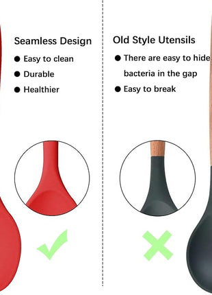 Silicone Spoons for Cooking, Heat Resistant Slotted Solid Silicone Kitchen Spoons Set, Red BPA Free Mixing Spoons Basting Spoon Stirring Spoon for Nonstick Cookware, 4 Pack