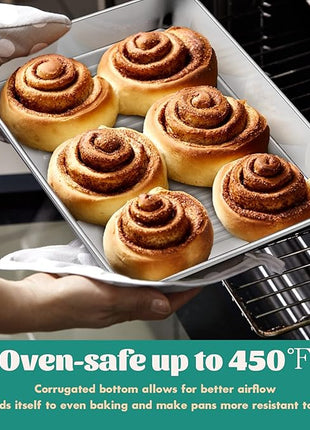 Baking Pans Set of 3, E-far Stainless Steel Sheet Cake Pan for Oven - 12.5/10.5/9.4Inch, Rectangle Textured Pan Tray Set for Lasagna Brownie Casserole Cookie, Non-toxic & Healthy, Dishwasher Safe