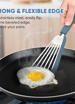 Nonstick Fish Spatula,Maywe Tanso Thin Slotted Spatulas Turner Silicone Fish Spatulas for Nonstick Cookware,High Heat Resistant BPA Free Cooking Utensils,Ideal for Fish,Eggs,Pancakes