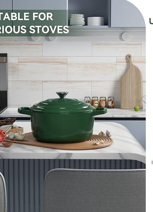 Miereirl 6 Quart Enameled Dutch Oven Pot with Lid, Cast Iron Dutch Oven with Dual Handles for Bread Baking, Cooking, Non-stick Enamel Coated Cookware (Green)