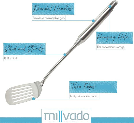 Stainless Steel Cooking Spatula,15 Inch Metal Turner, Kitchen Slotted Flipper For Grills, Camping BBQ’s, Frying Pancakes, Burgers, Large Cookware For the Professional Chef