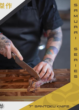 KESSAKU Santoku Knife - 7 inch - Samurai Series - Razor Sharp Kitchen Knife - Forged 7Cr17MoV High Carbon Stainless Steel - Wood Handle with Blade Guard