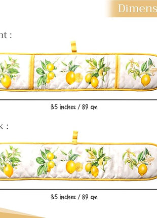 Maison d' Hermine Double Oven Mitts 100% Cotton 7"x35" Double Oven Mitt Heat Resistant BBQ Cooking Gloves with Loop, Baking, Grilling, Home, Kitchen, Handling Hot Pans Spring Summer (Limoncello)