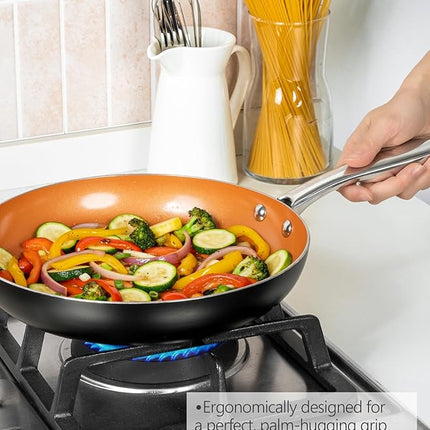 MICHELANGELO 10 Inch Copper Nonstick Frying Pan with Lid, Scratch Resistant Ceramic Coating, Oven and Dishwasher Safe