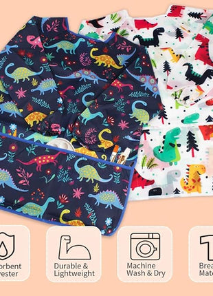 CUBACO Kids Painting Apron, 2pcs Waterproof Art Smocks For Child 3-8 Years, Kids Smocks for Painting Aprons with Long Sleeve