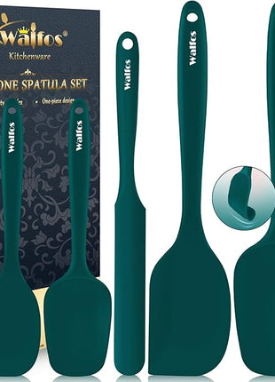 Walfos Silicone Spatula Set of 5 - (600°F) High Heat Resistant Dark Green Kitchen Scraper Spatulas, One-Pieces Seamless Design, Perfect for Cooking Mixing & Baking - BPA Free and Dishwasher Safe
