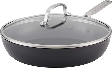 KitchenAid Hard Anodized Induction Nonstick Fry Pan/Skillet with Lid, 12.25 Inch, Matte Black