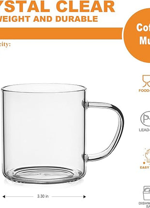 LUXU Glass Coffee Mugs Set of 4,14 oz Clear Coffee Cups,Hand Blown&Seamless Design,Heat Resistant and Explosion-Proof,Lightweight Tea Mugs with Anti Scald Handle Ideal for Home,Cafe