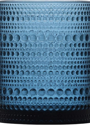 Fortessa Jupiter Beaded Hobnail Glass, 10 Ounce Double Old Fashioned (Set of 4), Cornflower Blue