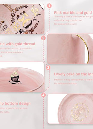 50th Birthday Gifts for Women Her, Fabulous 50 Aged to Perfection, 14oz Gold Pattern Coffee Mug, Cool Gifts Idea for Turning 50 Year old Mom, Wife, Daughter, Sister, Friends, Aunt, Nice Gift Boxed